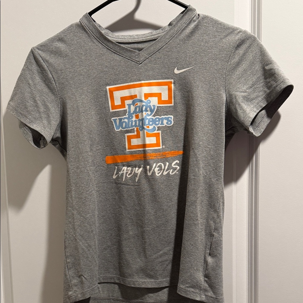 Nike Kids Gray Tee with Orange and Blue Design